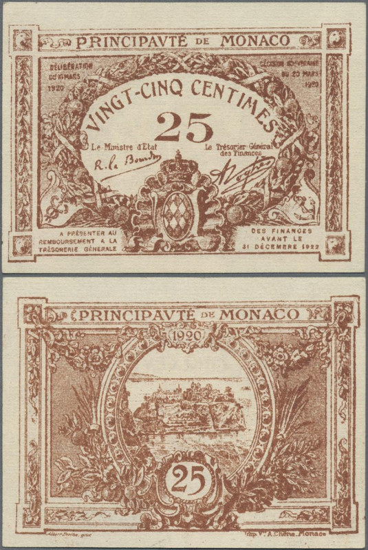 Monaco: Principauté de Monaco, 25 Centimes 16.03./20.03.1920, without embossed a...