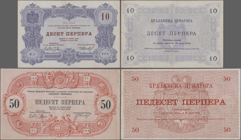 Montenegro: Treasury and Kingdom of Montenegro, lot with 10 banknotes, series 19...