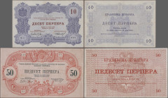 Montenegro: Treasury and Kingdom of Montenegro, lot with 10 banknotes, series 1912 and 1914, consisting 1, 2, 5 and 10 Perpera (P.1a, 2a in G/VG, P.3b...