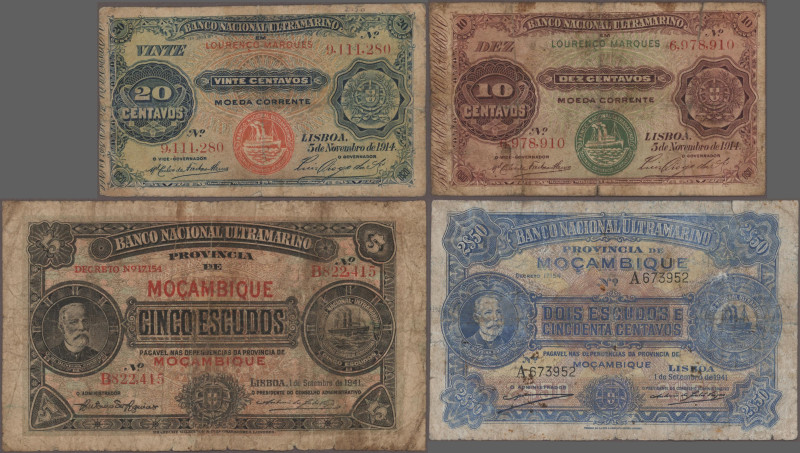 Mozambique: Banco Nacional Ultramarino, lot with 12 banknotes, series 1914-1945,...