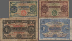 Mozambique: Banco Nacional Ultramarino, lot with 12 banknotes, series 1914-1945, with 10 and 2x 20 Centavos 1914 (P.56, 57, 60, VG), 1 and 20 Escudos ...