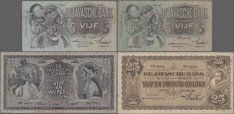 Netherlands Indies: De Javasche Bank, set with 5 banknotes, series 1930-1939, co...