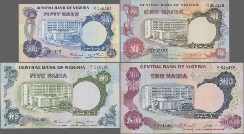 Nigeria: Central Bank of Nigeria, lot with 8 banknotes, 1973-1978 series, compri...