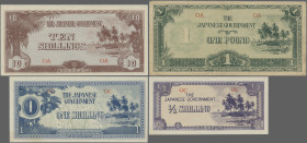 Oceania: The Japanese Government – OCEANIA, set with ½, 1, 10 Shillings and 1 Pound ND(1942), P.1c (UNC), P.2a (UNC), P.3a (aUNC) and P.4a (VF). (4 pc...
