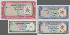 Oman: Sultanate of Muscat and Oman and Oman Currency Board, lot with 5 banknotes, comprising 100 Baisa and ¼ Rial Saidi ND(1970) (P.1, 2, UNC), 100 Ba...