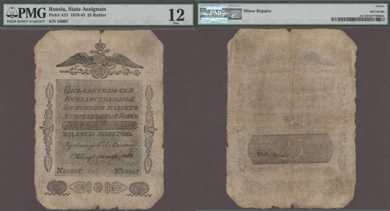 Russia: State Assignat Bank, 25 Rubles 1818, P.A21, some minor repairs, PMG grad...