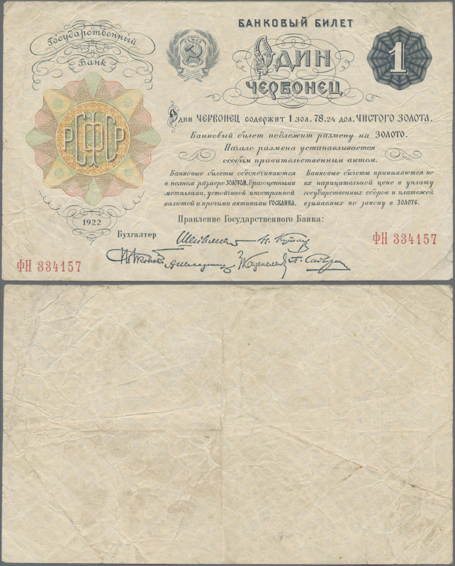 Russia: State Bank R.S.F.S.R., 1 Chervonets 1922, P.139a, slightly stained paper...