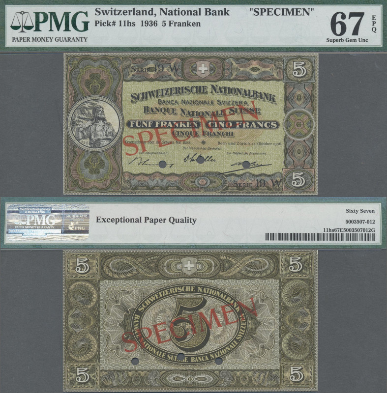 Switzerland: Schweizerische Nationalbank, 5 Franken 1936 SPECIMEN, P.11hs, punch...