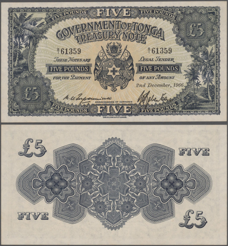 Tonga: Government of Tonga 5 Pounds 1966, P.12d, great original shape with stron...
