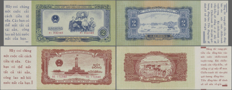 Vietnam: National Bank of Vietnam, pair with 1 and 2 Dong 1958 PROPAGANDA NOTES ...