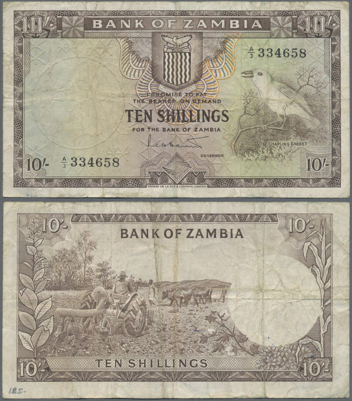 Zambia: Bank of Zambia, 10 Shillings ND(1964), P.1, stained paper with several f...