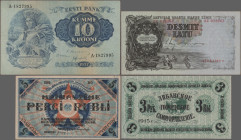 Baltic States: Lot with 16 banknotes Baltic States, including for LATVIA 5 Kapeikas ND(1920) (P.9, aUNC), 10 Latu 1938 (P.29b, XF+/aUNC), 50 Latu 1934...