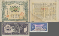 Asia: Lot with 35 banknotes and bonds WW II period Japanese Occupation Burma and Neth. Indies. Also included is a 10 Cents Malaysia 1940 (P.2, XF). Ma...