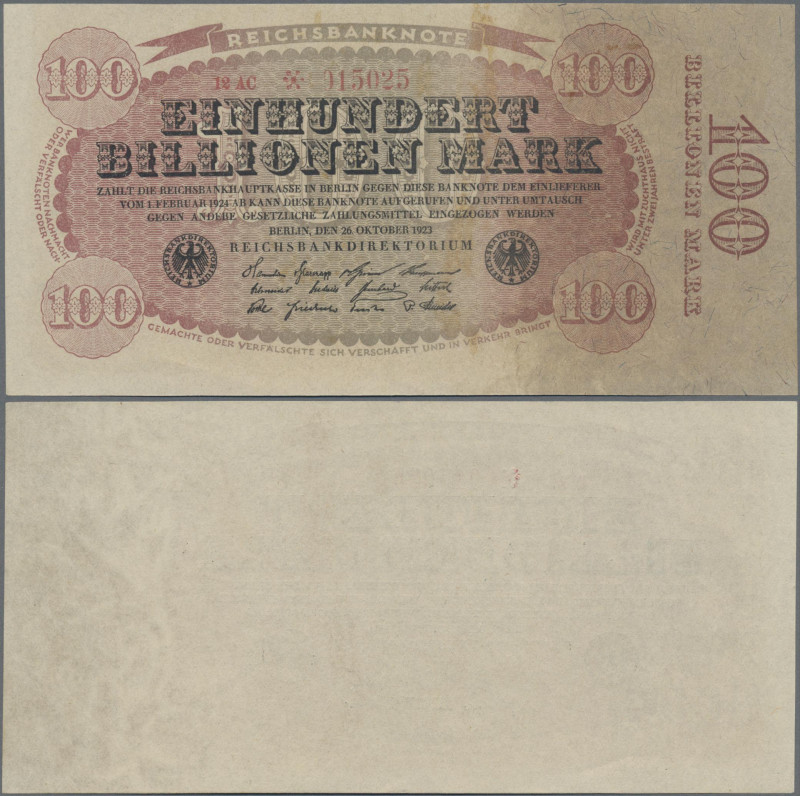 Deutschland - Deutsches Reich bis 1945: Reichsbanknote 100 Billionen Mark 1923, ...