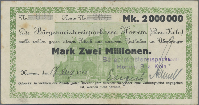 Deutschland - Notgeld - Rheinland: Horrem, Bürgermeistereisparkasse, 2 Mio. Mark...