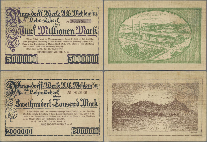 Deutschland - Notgeld - Rheinland: Mehlem, Ringsdorff-Werke A.-G., 200 Tsd., 5 M...