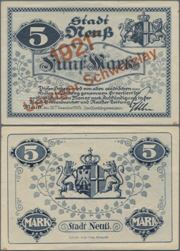 Deutschland - Notgeld - Rheinland: Neuss, Stadt, 5 Mark, 12.11.1918, mit Überdru...
