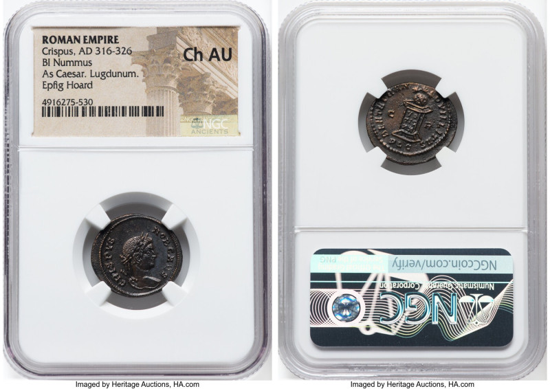 Crispus, as Caesar (AD 316-326). AE3 or BI nummus (20mm, 7h). NGC Choice AU. Lug...