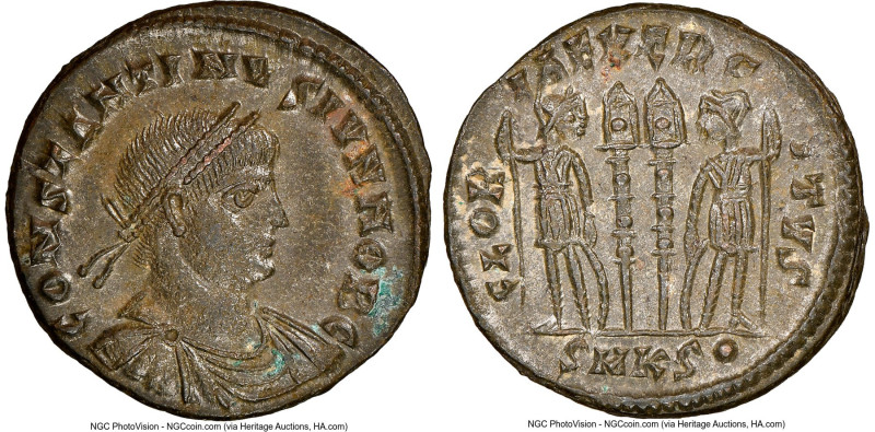 Constantine II, as Caesar (AD 337-340). AE3 or BI nummus (17mm, 6h). NGC MS. Cyz...