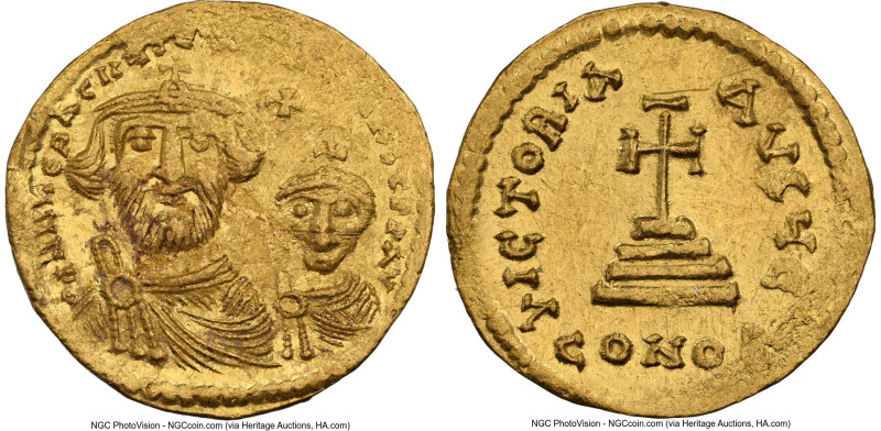 Heraclius with Heraclius Constantine (AD 613-641). AV solidus (20mm, 4.48 gm, 7h...