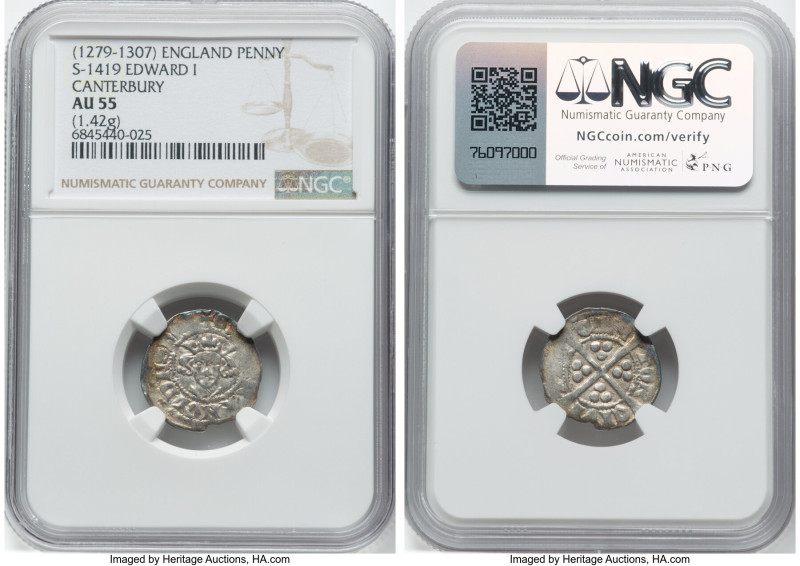 Edward I (1272-1307) Penny ND (1279-1307) AU55 NGC, Canterbury mint, S-1419. 1.4...