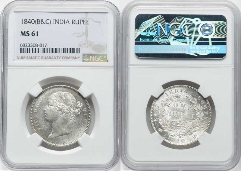 British India. Victoria Rupee 1840-(b & c) MS61 NGC, Calcutta mint, KM458. HID09...