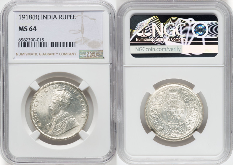 British India. George V 4-Piece Lot of Certified Rupees NGC, 1) Rupee 1918-(b) -...