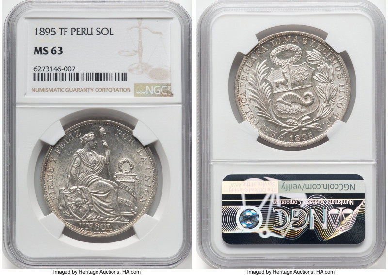 Republic Sol 1895-TF MS63 NGC, Lima mint, KM196.26. HID09801242017 © 2023 Herita...