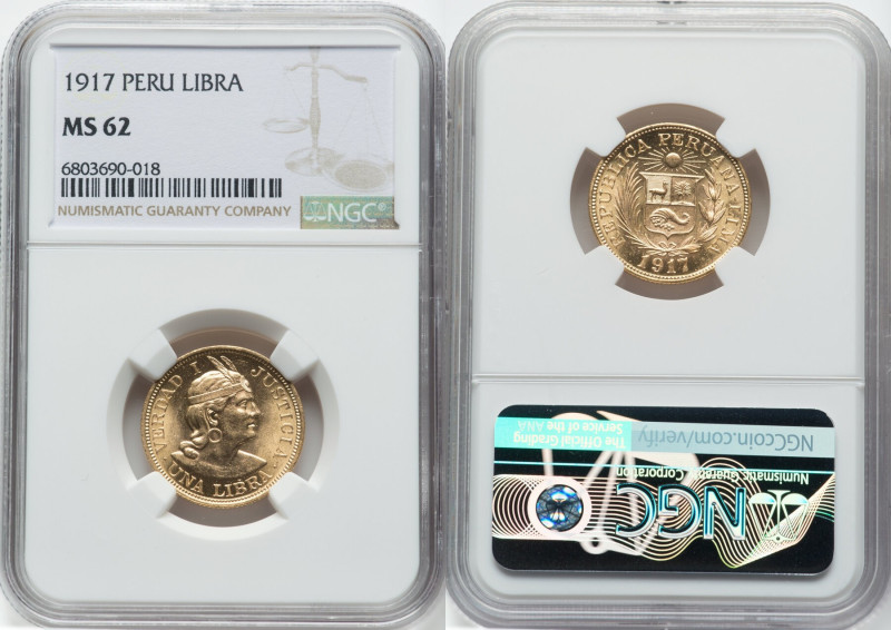 Republic gold Libra 1917 MS62 NGC, Lima mint, KM207, Fr-73. HID09801242017 © 202...