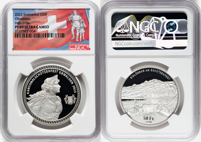 Confederation silver Proof "Obwalden Shooting Festival" 50 Francs 2023 PR69 Ultr...