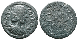 PHRYGIA. Hierapolis. Otacilia Severa (Augusta, 244-249). Ae. Homonoia issue with Ephesus.
Obv: M ΩT CЄVHPA.
Draped bust right, wearing stephane.
Re...