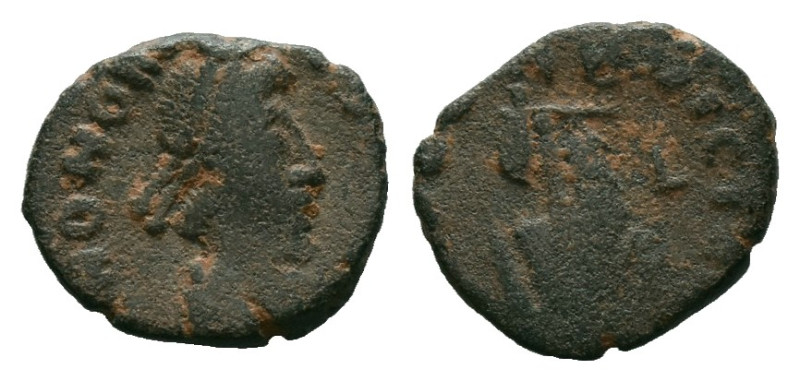 Honorius. AD 393-423.
Æ Follis
DN HONORIVS PF AVG. Pearl-diademed, draped and ...