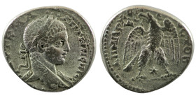 Elagabal. (218-222 AD). Billon Tetradrachm. (26mm 13,20g) Antioch. Obv: laureate bust of Elagabal right. Rev: eagle spreading wings standing holding w...