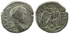 Elagabal. (218-222 AD). Billon Tetradrachm. (28mm 15,04g) Antioch. Obv: laureate bust of Elagabal right. Rev: eagle spreading wings standing holding w...