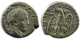 Elagabal. (218-222 AD). Billon Tetradrachm. (24mm 12,72g) Antioch. Obv: laureate bust of Elagabal right. Rev: eagle spreading wings standing holding w...