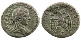 Elagabal. (218-222 AD). Billon Tetradrachm. (28mm 12,68g) Antioch. Obv: laureate bust of Elagabal right. Rev: eagle spreading wings standing holding w...