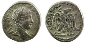 Elagabal. (218-222 AD). Billon Tetradrachm. (25mm 13,46g) Antioch. Obv: laureate bust of Elagabal right. Rev: eagle spreading wings standing holding w...