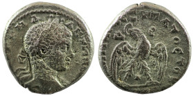 Elagabal. (218-222 AD). Billon Tetradrachm. (26mm 12,76g) Antioch. Obv: laureate bust of Elagabal right. Rev: eagle spreading wings standing holding w...