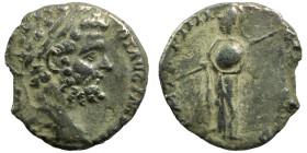 Septimius Severus. (194-195 AD). Denar. (16mm, 1,64g) Rome. Obv: L SEPT SEV PERT AVG IMP IIII. laureate bust of Septimius Severus right. Rev: Mars sta...