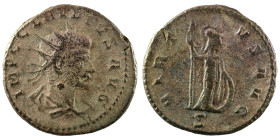 Claudius II. Gothicus. (268-269 AD). BI Antoninianus. (21mm, 3,50g) Antioch. Obv: IMP C CLAVDIVS AVG. draped and cuirassed bust right. Rev: VIRTVS AVG...