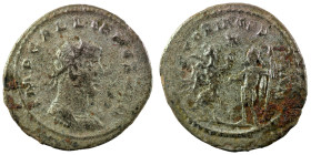 Gallienus. (260 AD) BI Antoninianus. (24mm, 3,30g) Antioch. Obv: IMP C P LIC GALLIENVS P F AVG. cuirassed bust of Gallienus right. Rev: VIRTVS AVGG. G...