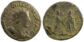 Gallienus. (255-256 AD). BI Antoninian. (21mm, 2,85g) Antioch. Obv: IMP C P LIC GALLIENVS P F AVG. radiate and cuirassed bust of Gallienus right. Rev:...