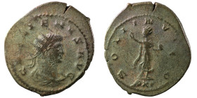 Gallienus. (266-268 AD). BI Antoninian. (25mm, 3,47g) Rome. Obv: GALLIENVS AVG. cuirassed bust of Gallienus right. Rev: SOL INVICTO. Sol standing left...