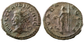 Claudius II. Gothicus. (268-270 AD). BI Antoninianus. (21mm, 3,73g) Antioch. Obv: IMP C CLAVDIVS AVG. draped and cuirassed bust right. Rev: IVNO AEGIN...