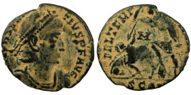 Constantinus II. (351-354 AD). Follis. (16mm, 1,79g) Rome. Obv: D N CONSTANTIVS P F AVG. diademed bust of Constantinus right. Rev: FEL TEMP REPARATIO....