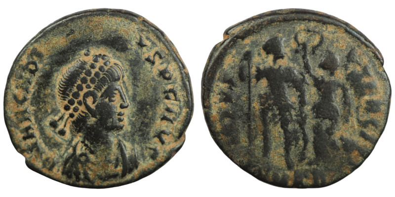 Arcadius. (394-400 AD). Follis. (19mm, 2,74g) Antioch. Obv: DN ARCADIVS PF AVG. ...