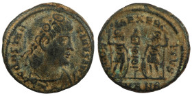 Constantinus I. (306-337 AD). Æ Follis. (16mm, 2,50g) Antioch. Obv: CONSTANTINVS MAX AVG. pearl-diademed bust of Constantinus I. right. Rev: GLORIA EX...