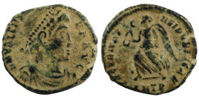 Valens. (364-367 AD). Æ Follis. (18mm, 3,57g) Antioch. Obv: D N VALENS P F AVG. perl-diademed bust of Valens right. Rev: SECVRITAS REIPUBLICAE. Securi...