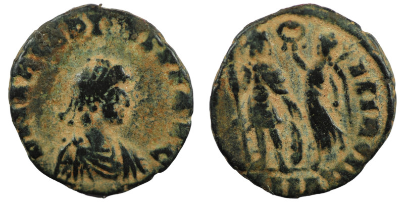 Arcadius. (394-400 AD). Follis. (17mm, 2,16g) Antioch. Obv: DN ARCADIVS PF AVG. ...