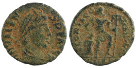 Valens. (364-367 AD). Æ Follis. (17mm, 1,75g) Antioch. Obv: D N VALENS P F AVG. perl-diademed bust of Valens right. Rev: GLORIA ROMANORVM. emperor wal...